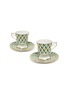 Main View - Click To Enlarge - LA DOUBLEJ - Cubi Verde Cube Print Porcelain Espresso Cup And Saucer — Set Of 2