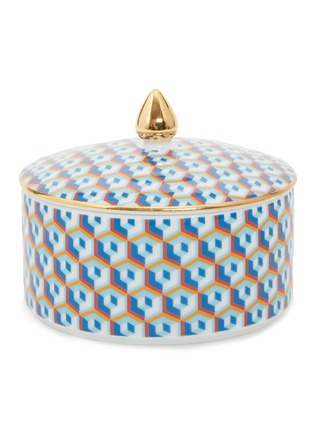 Main View - Click To Enlarge - LA DOUBLEJ - Cubi Blu Cube Print Porcelain Goodie Jar