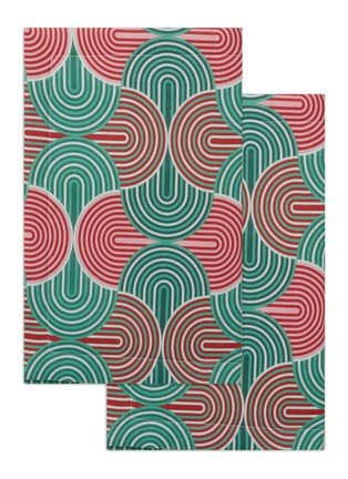 Main View - Click To Enlarge - LA DOUBLEJ - Slinky Verde Retro Print Linen Table Mats — Set Of 2