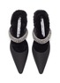 Detail View - Click To Enlarge - ALEXANDER WANG - Grace' Clear Crystal Embellished Strap Furry Sole Mules