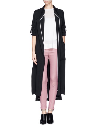 Figure View - Click To Enlarge - HELMUT LANG - Contrast waistband lamb leather leggings