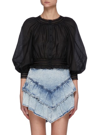 Main View - Click To Enlarge - ALICE + OLIVIA - Cherelle' Button Down Gather Cropped Top