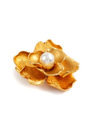Detail View - Click To Enlarge - LANE CRAWFORD VINTAGE ACCESSORIES - AK Faux Pearl Gold Toned Floral Brooch