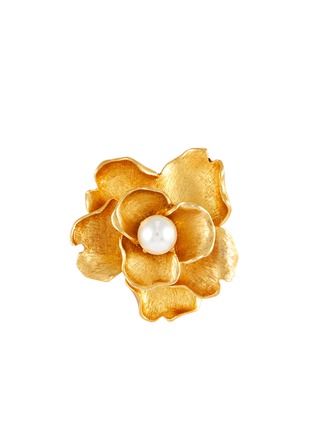 Main View - Click To Enlarge - LANE CRAWFORD VINTAGE ACCESSORIES - AK Faux Pearl Gold Toned Floral Brooch