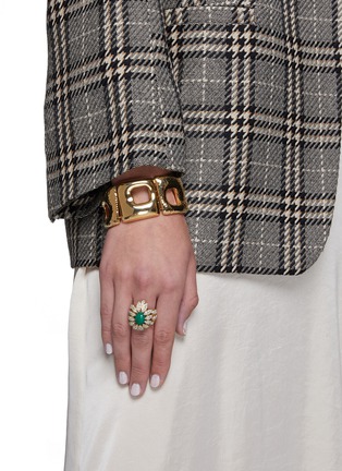 Figure View - Click To Enlarge - LANE CRAWFORD VINTAGE ACCESSORIES - Panetta Green Centre Stone Diamanté Gold Toned Ring