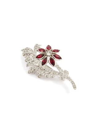 Detail View - Click To Enlarge - LANE CRAWFORD VINTAGE ACCESSORIES - VINTAGE UNSIGNED DIAMANTÉ RED SILVER TONE BROOCH