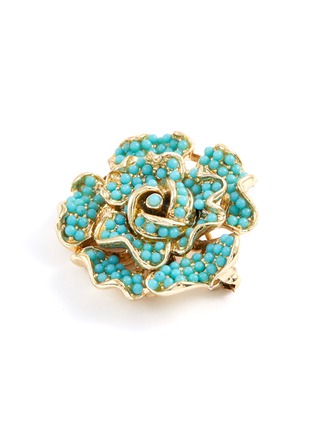 Detail View - Click To Enlarge - LANE CRAWFORD VINTAGE ACCESSORIES - INTAGE LISNER FAUX TURQUOISE GOLD TONE LAYERED FLOWER BROOCH