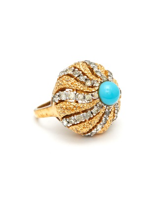 Main View - Click To Enlarge - LANE CRAWFORD VINTAGE ACCESSORIES - VINTAGE PANETTA DIAMANTÉ FAUX TURQUOISE GOLD TONE RING