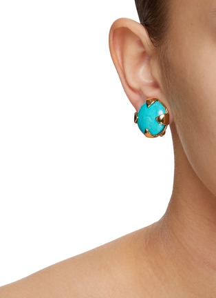 Figure View - Click To Enlarge - LANE CRAWFORD VINTAGE ACCESSORIES - Ciner Faux Turquoise Gold Toned Round Clip Earrings