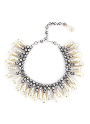 Main View - Click To Enlarge - LANE CRAWFORD VINTAGE ACCESSORIES - VINTAGE UNSIGNED DANGLING PEARL RONDELLE SILVER TONE BEADED NECKLACE