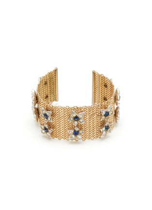 Main View - Click To Enlarge - LANE CRAWFORD VINTAGE ACCESSORIES - Blue Diamanté Flowers Gold Toned Chain Link Cuff