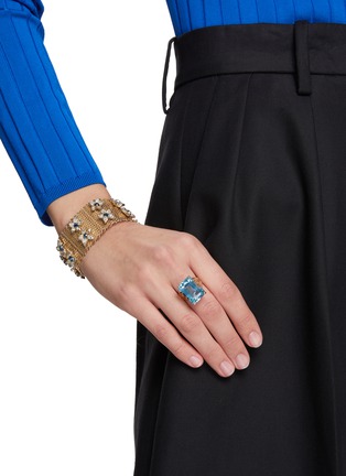 Figure View - Click To Enlarge - LANE CRAWFORD VINTAGE ACCESSORIES - Blue Diamanté Flowers Gold Toned Chain Link Cuff