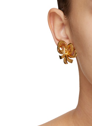 Figure View - Click To Enlarge - LANE CRAWFORD VINTAGE ACCESSORIES - WD Diamanté Pavé Gold Toned Ribbon Earrings
