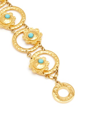 Detail View - Click To Enlarge - LANE CRAWFORD VINTAGE ACCESSORIES - Carita Paris Faux Turquoise Gold Toned Floral Hoop Bracelet