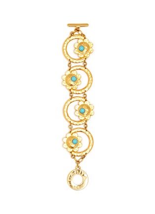 Main View - Click To Enlarge - LANE CRAWFORD VINTAGE ACCESSORIES - Carita Paris Faux Turquoise Gold Toned Floral Hoop Bracelet