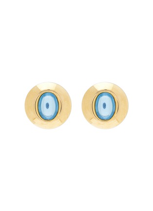 Main View - Click To Enlarge - LANE CRAWFORD VINTAGE ACCESSORIES - Blue Lucite Gold Toned Round Clip Earrings
