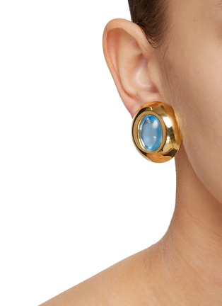 Figure View - Click To Enlarge - LANE CRAWFORD VINTAGE ACCESSORIES - Blue Lucite Gold Toned Round Clip Earrings