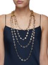 LANE CRAWFORD VINTAGE ACCESSORIES - Round Crystal Appliqued Four Strand Gold Toned Necklace