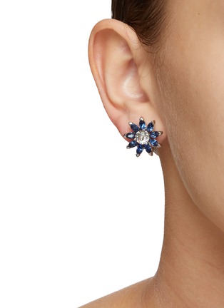 Figure View - Click To Enlarge - LANE CRAWFORD VINTAGE ACCESSORIES - Blue Stone Diamanté Floral Earrings