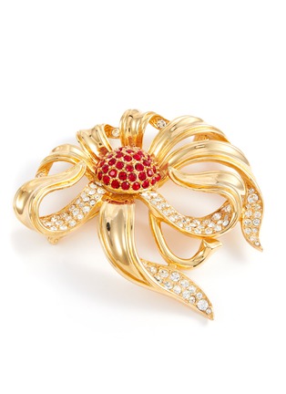 Detail View - Click To Enlarge - LANE CRAWFORD VINTAGE ACCESSORIES - Maresca Red Stone Diamanté Gold Toned Floral Brooch