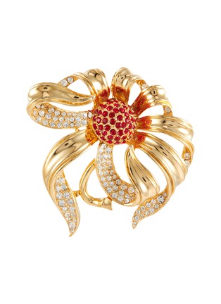 Main View - Click To Enlarge - LANE CRAWFORD VINTAGE ACCESSORIES - Maresca Red Stone Diamanté Gold Toned Floral Brooch