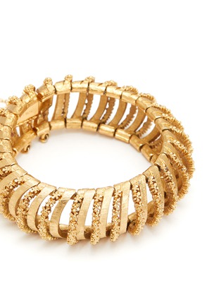 Detail View - Click To Enlarge - LANE CRAWFORD VINTAGE ACCESSORIES - Monet Gold Toned Two Texture Striped Tubular Bracelet