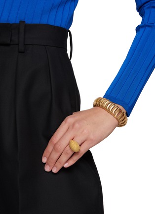 Figure View - Click To Enlarge - LANE CRAWFORD VINTAGE ACCESSORIES - Monet Gold Toned Two Texture Striped Tubular Bracelet
