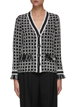 Main View - Click To Enlarge - OSCAR DE LA RENTA - Sequin Adorned Gridded Tweed Jacket