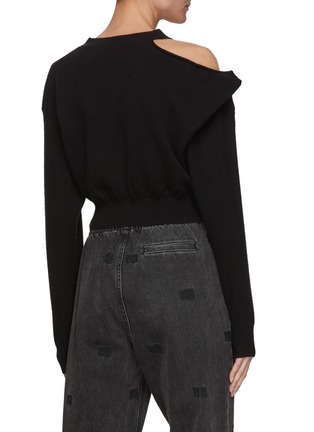 Back View - Click To Enlarge - ALEXANDER WANG - ONE SIDE STRAP V NECK DRAPED CROPPED CARDIGAN