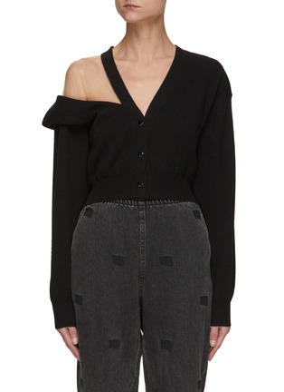 Main View - Click To Enlarge - ALEXANDER WANG - ONE SIDE STRAP V NECK DRAPED CROPPED CARDIGAN