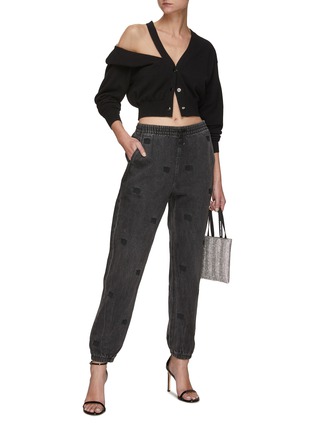 Figure View - Click To Enlarge - ALEXANDER WANG - ONE SIDE STRAP V NECK DRAPED CROPPED CARDIGAN