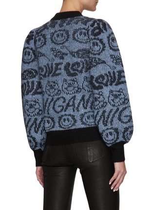 Back View - Click To Enlarge - GANNI - Logo Jacquard Puffed Sleeve Sweater