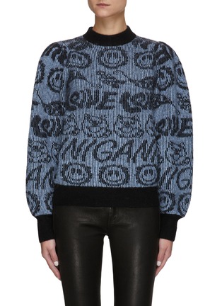 Main View - Click To Enlarge - GANNI - Logo Jacquard Puffed Sleeve Sweater