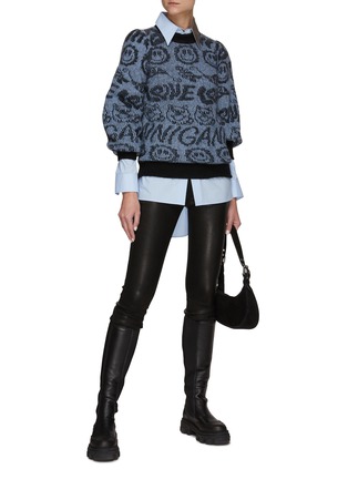 Figure View - Click To Enlarge - GANNI - Logo Jacquard Puffed Sleeve Sweater