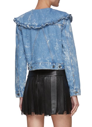 Back View - Click To Enlarge - GANNI - Ruffled Puritan Collar Bleached Denim Cropped Jacket