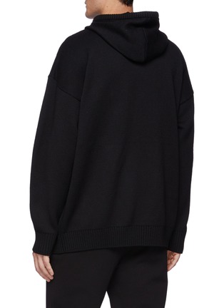 Back View - Click To Enlarge - BURBERRY - Three Dimensional 'B' Logo Wool Knit Drawstring Hoodie