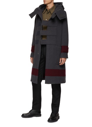 Figure View - Click To Enlarge - BURBERRY - Contrast Stripe Long Wool Duffle Coat