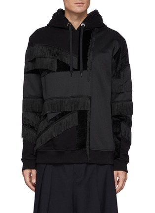 Main View - Click To Enlarge - BURBERRY - Frayed Union Jack Patch Cotton Drawstring Hoodie