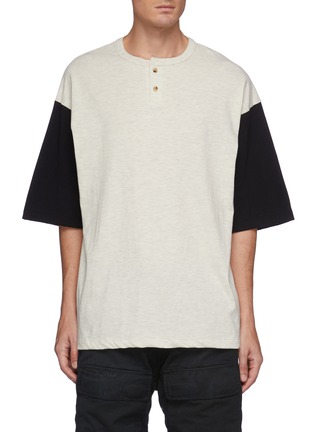 Main View - Click To Enlarge - FEAR OF GOD - Contrasting Quarter Sleeve Cotton Henley