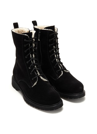 Figure View - Click To Enlarge - LA CANADIENNE - Hinda' Lace Up Shearling Suede Combat Boots