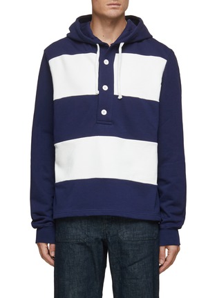 Main View - Click To Enlarge - DANIEL W. FLETCHER - Panelled Stripe Cotton Drawstring Rugby Hoodie