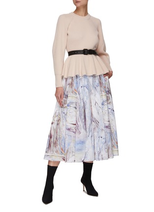 Figure View - Click To Enlarge - ALEXANDER MCQUEEN - Watercolour Graphic Print Ruffled Midi Skirt