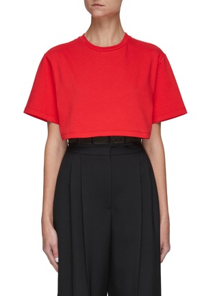 Main View - Click To Enlarge - ALEXANDER MCQUEEN - Bustier Hybrid Cropped Cotton Jersey T-Shirt
