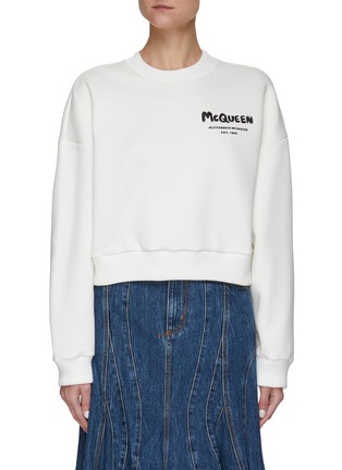 Main View - Click To Enlarge - ALEXANDER MCQUEEN - Graffiti Logo Embroidery Cropped Crew Neck Sweater