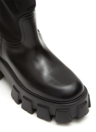 Detail View - Click To Enlarge - PRADA - Nylon Shaft Leather Tall Riding Boots With Mini Pouch
