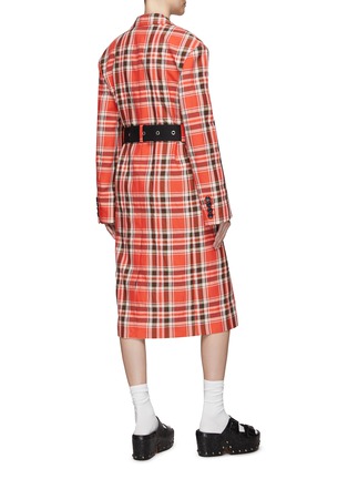 Back View - Click To Enlarge - ACNE STUDIOS - BELTED WIDE SHOULDER CHEQUERED LONG COAT