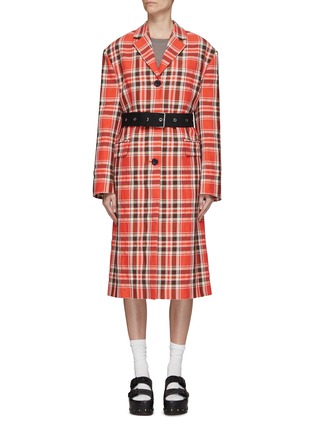 Main View - Click To Enlarge - ACNE STUDIOS - BELTED WIDE SHOULDER CHEQUERED LONG COAT
