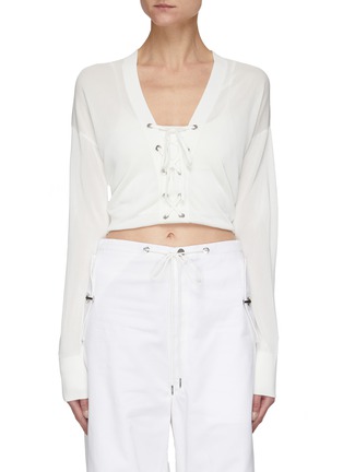 Main View - Click To Enlarge - DION LEE - Tied Front Rayon Layered Cropped Top