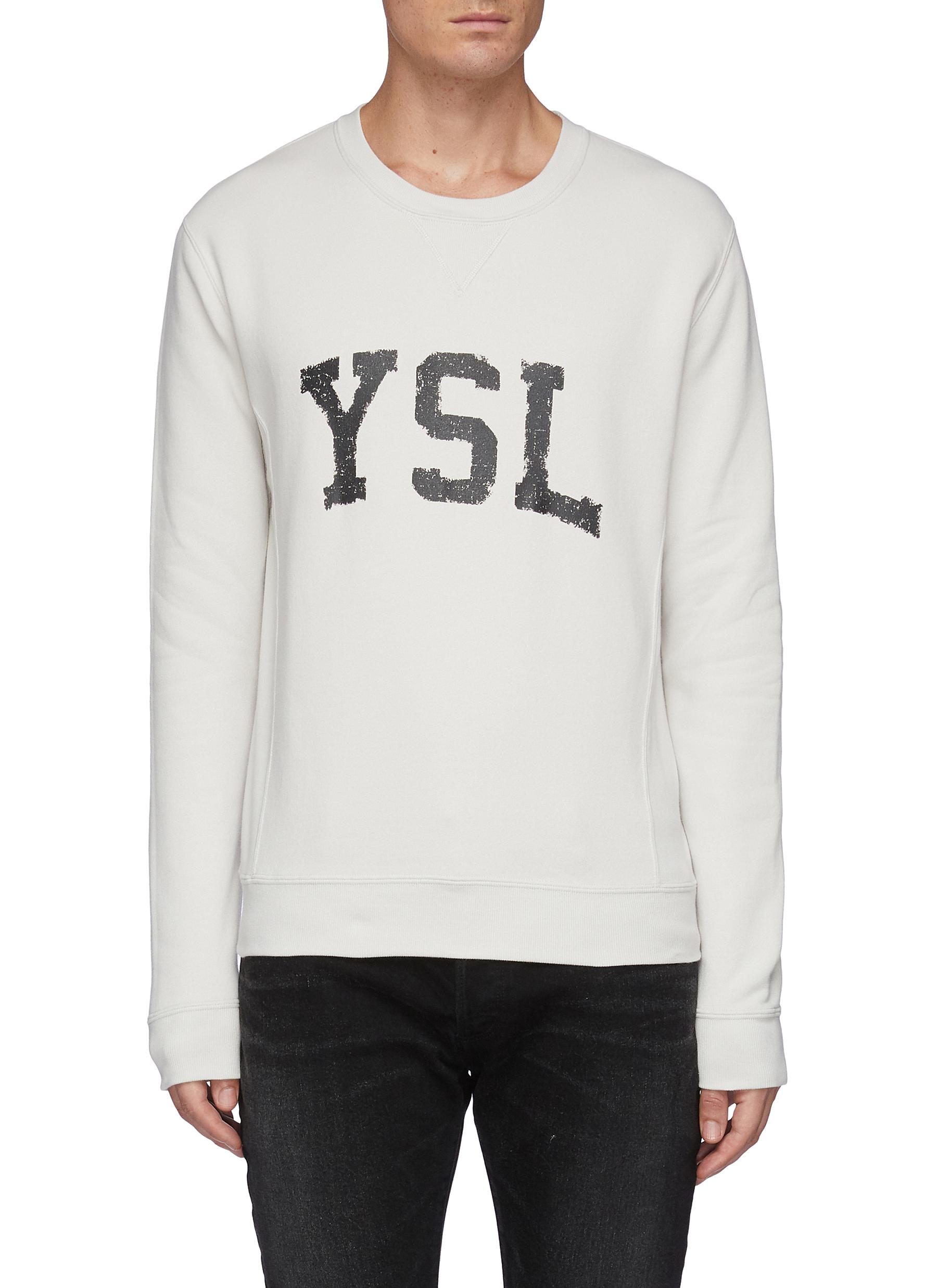 SAINT LAURENT YSL Logo Print Cotton Crewneck Sweatshirt