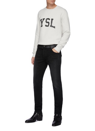 Figure View - Click To Enlarge - SAINT LAURENT - YSL Logo Print Cotton Crewneck Sweatshirt